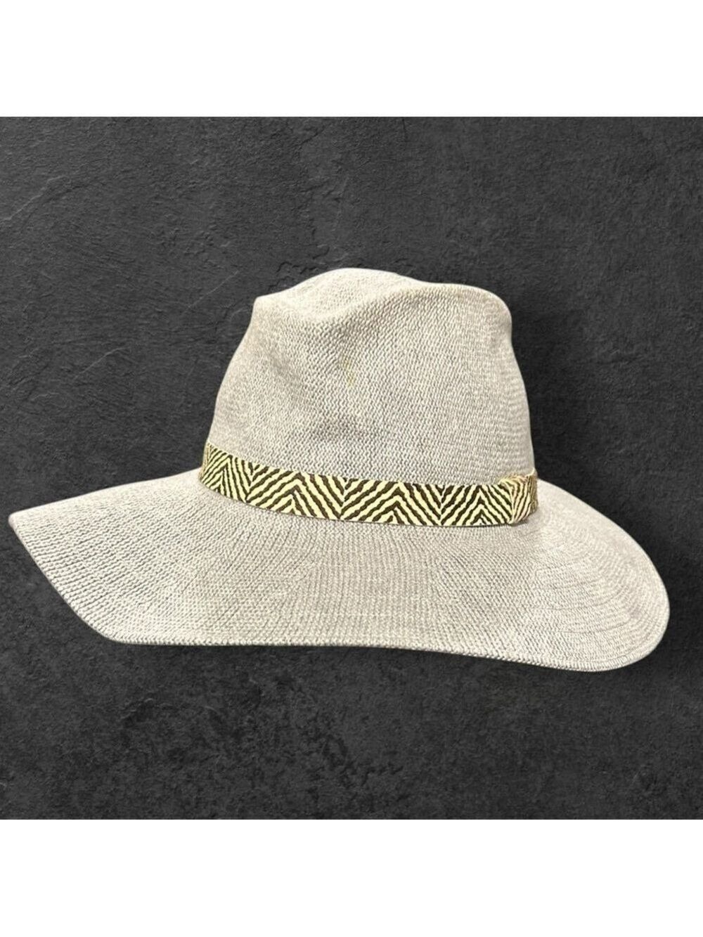 ANTHROPOLOGIE Wide Soft Brimmed Rancher Hat Heather Gray Zebra Band NWOT